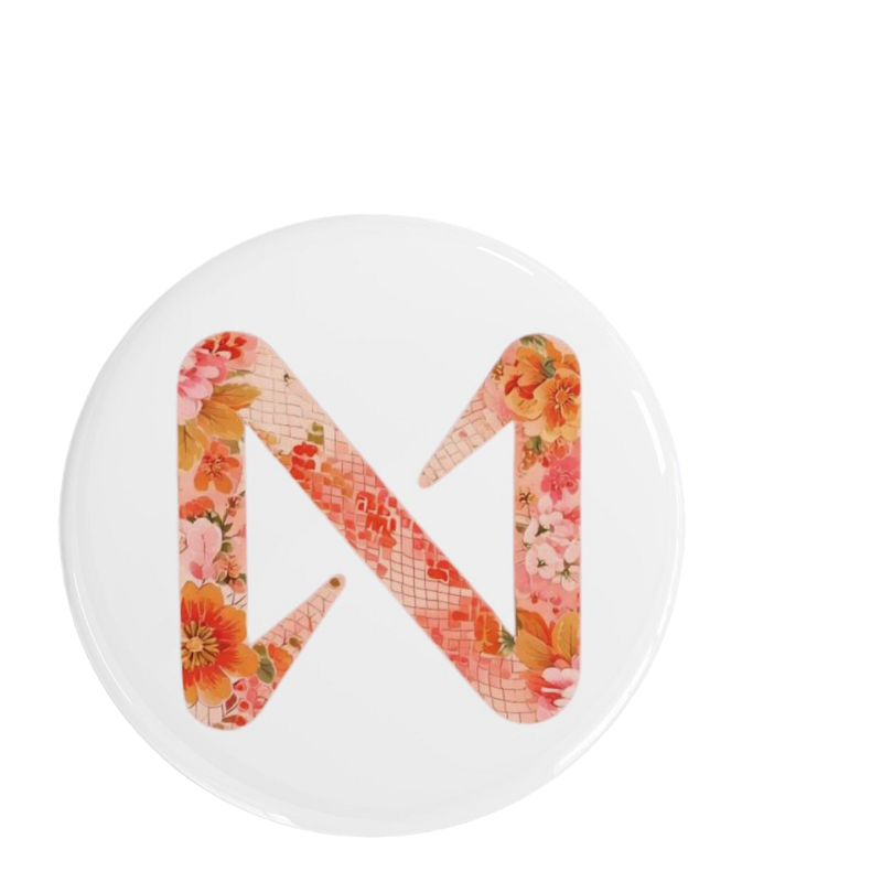 Near Eternal Bloom Pin with floral and geometric design on white background.