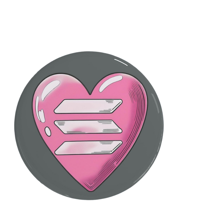 Solana Velvet Pulse Pin in pink and grey heart design, combining elegance and innovation for fashion-forward enthusiasts.