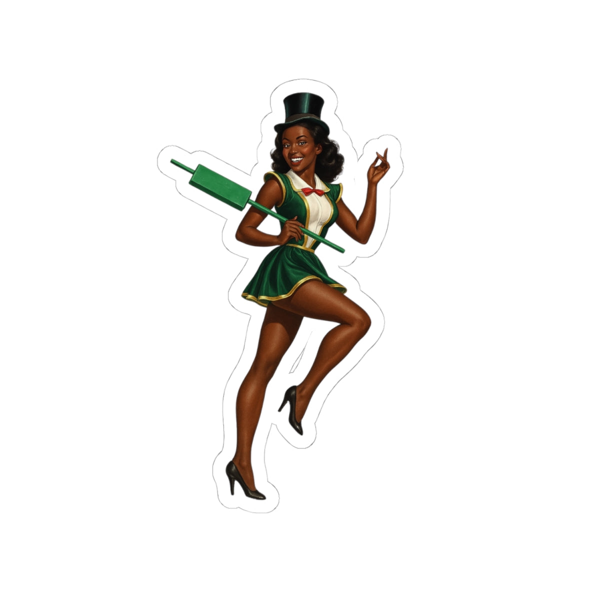 Black Retro Pin-Up Girl glossy kiss-cut sticker with vibrant colors and scratch-resistant surface.