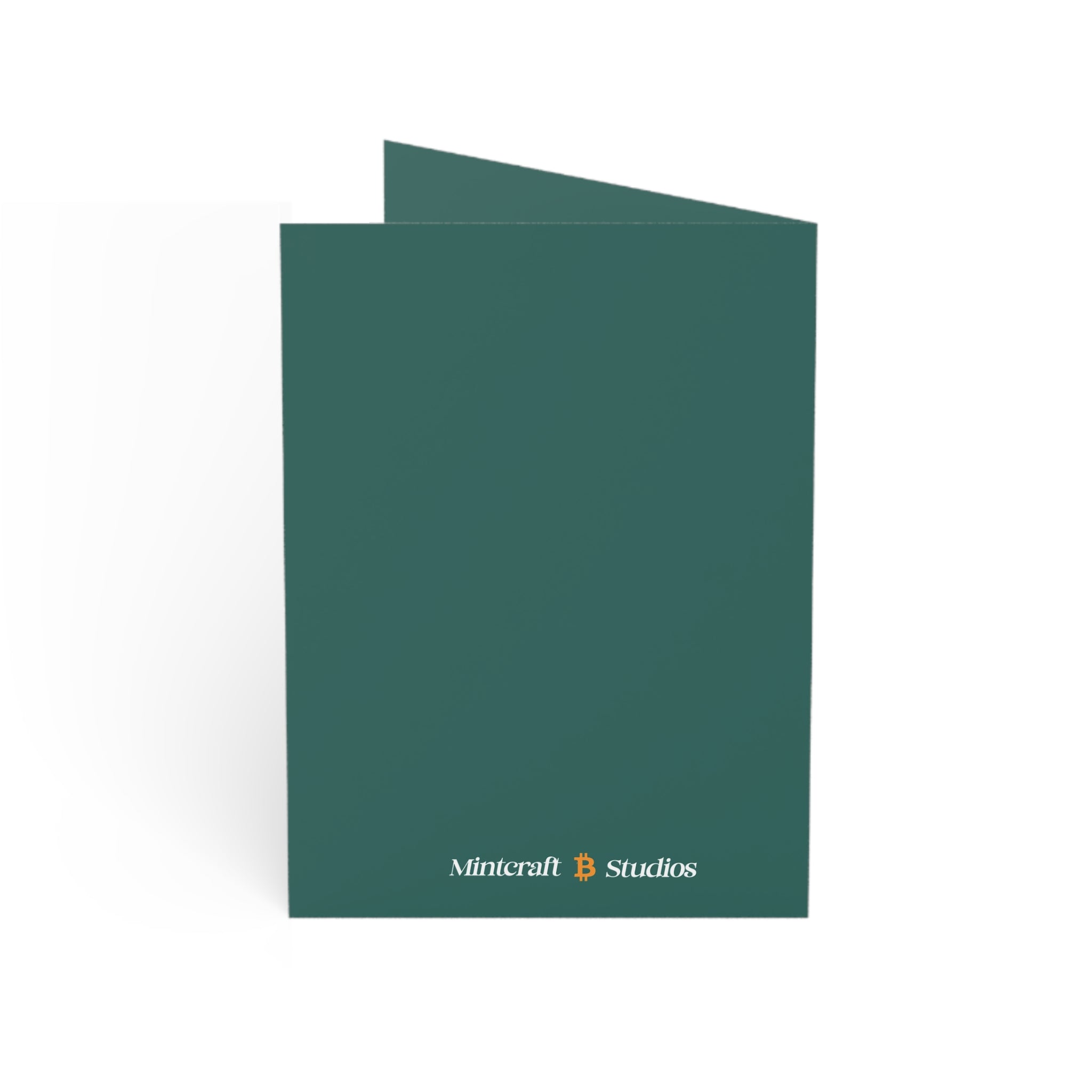 Birds & Bitcoin Greeting Card with teal background and Mintcraft Studios logo
