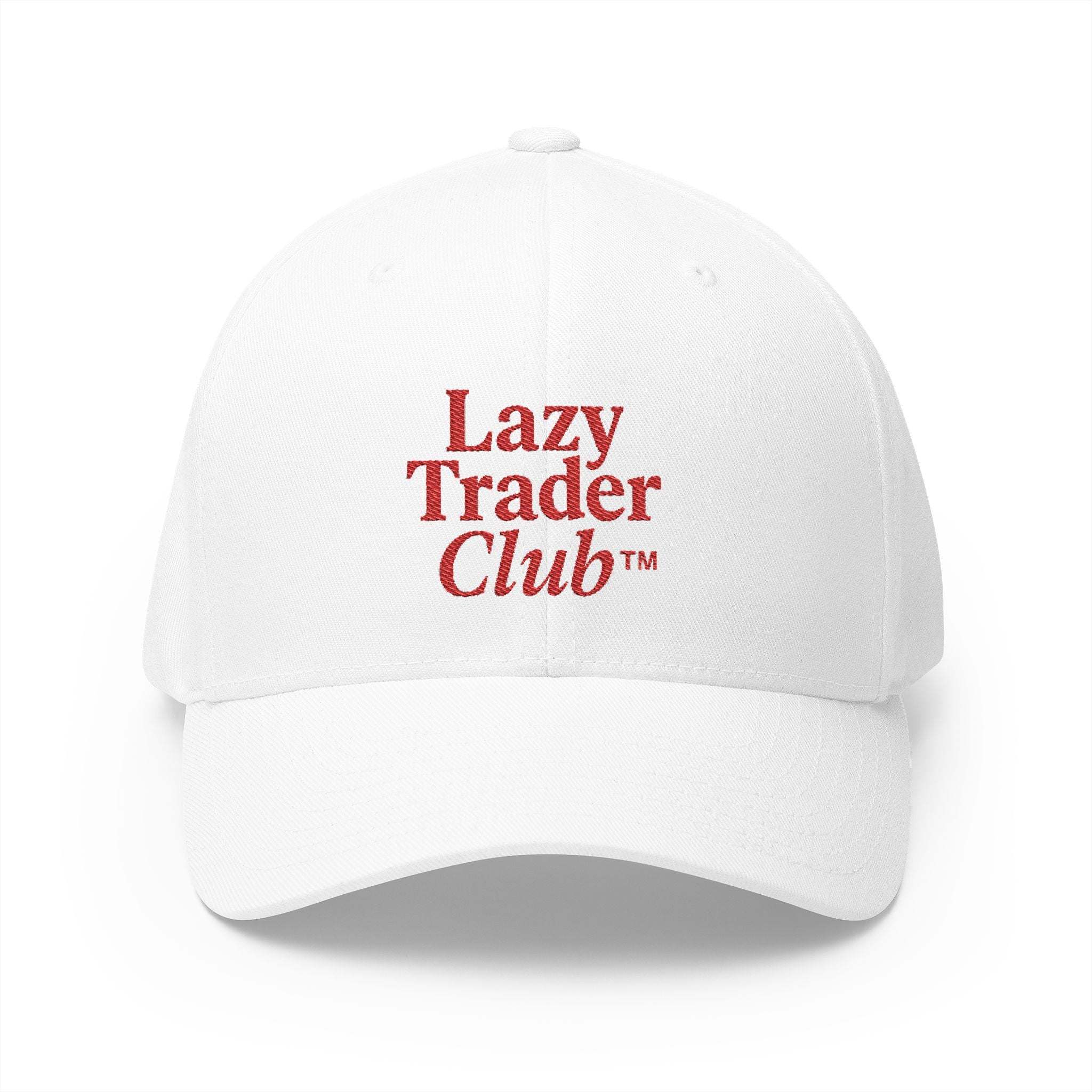 Lazy Trader Club Cap with red embroidery, structured design, and curved visor.