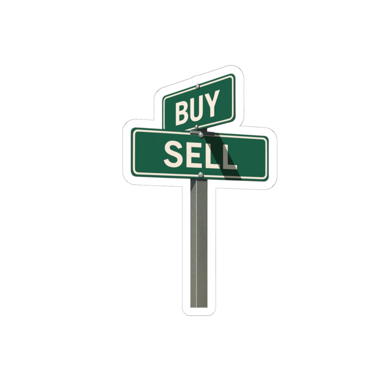 Buy/Sell street sign sticker, glossy kiss-cut, durable vinyl, Traders Lane.