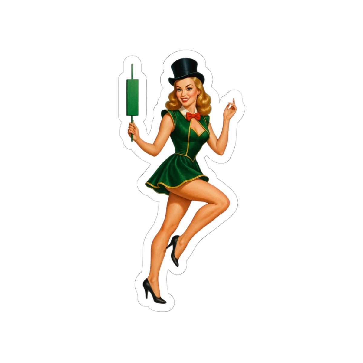 Black Retro Pin-Up Girl Kiss-Cut Sticker with Glossy Finish