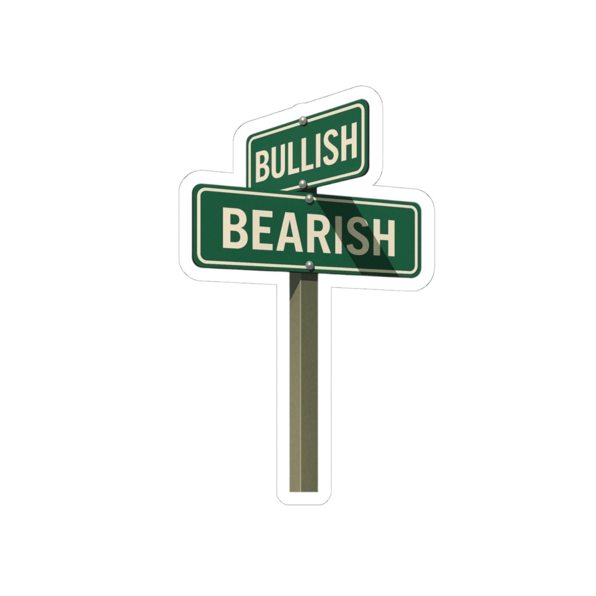 Traders Lane stickers featuring a street sign with "Bullish" and "Bearish" labels, glossy finish.