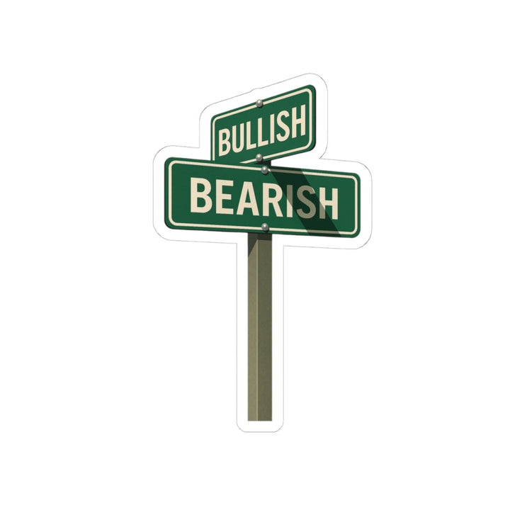 Traders Lane stickers featuring a street sign with "Bullish" and "Bearish" labels, glossy finish.