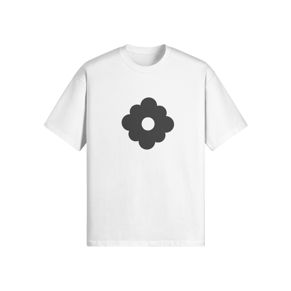 Mintcraft T-shirt with flower design, oversized fit, crew neck, 100% cotton, white.