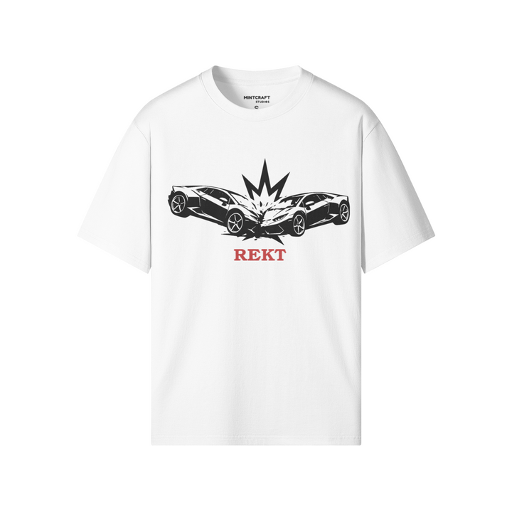REKT Embroidered T-shirt featuring a classic crew neck design and soft 100% cotton fabric.