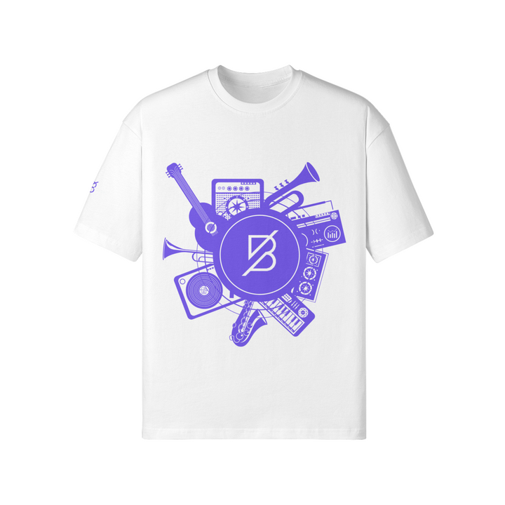 Band Frequency T-Shirt with music and blockchain graphic, relaxed fit, heavyweight cotton.