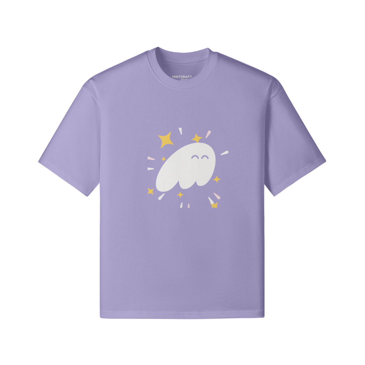 The Happiest Phantom T Shirt with ghost motif on premium cotton fabric.